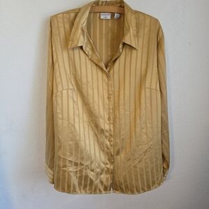 Covington Women Gold Striped Button Up Long Sleeve Top Size 20 W